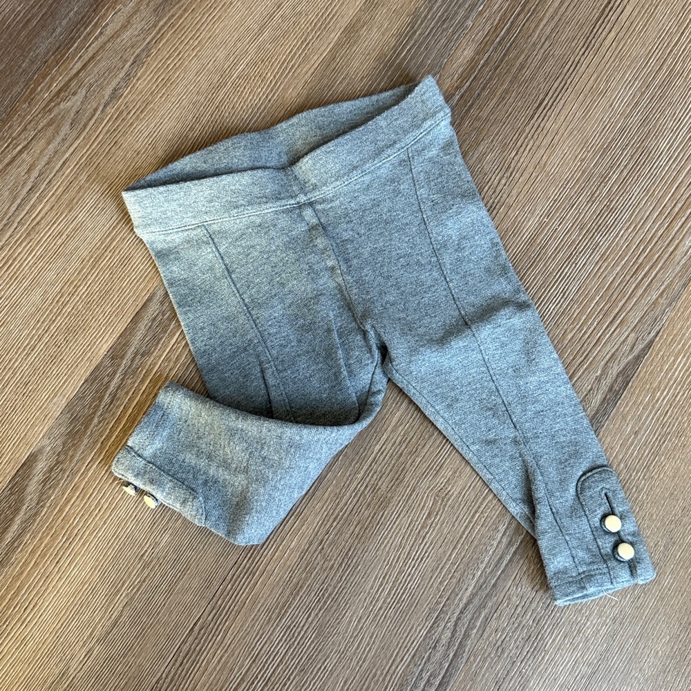 Grey Janie and Jack thick stretch cotton pants with button embellishment